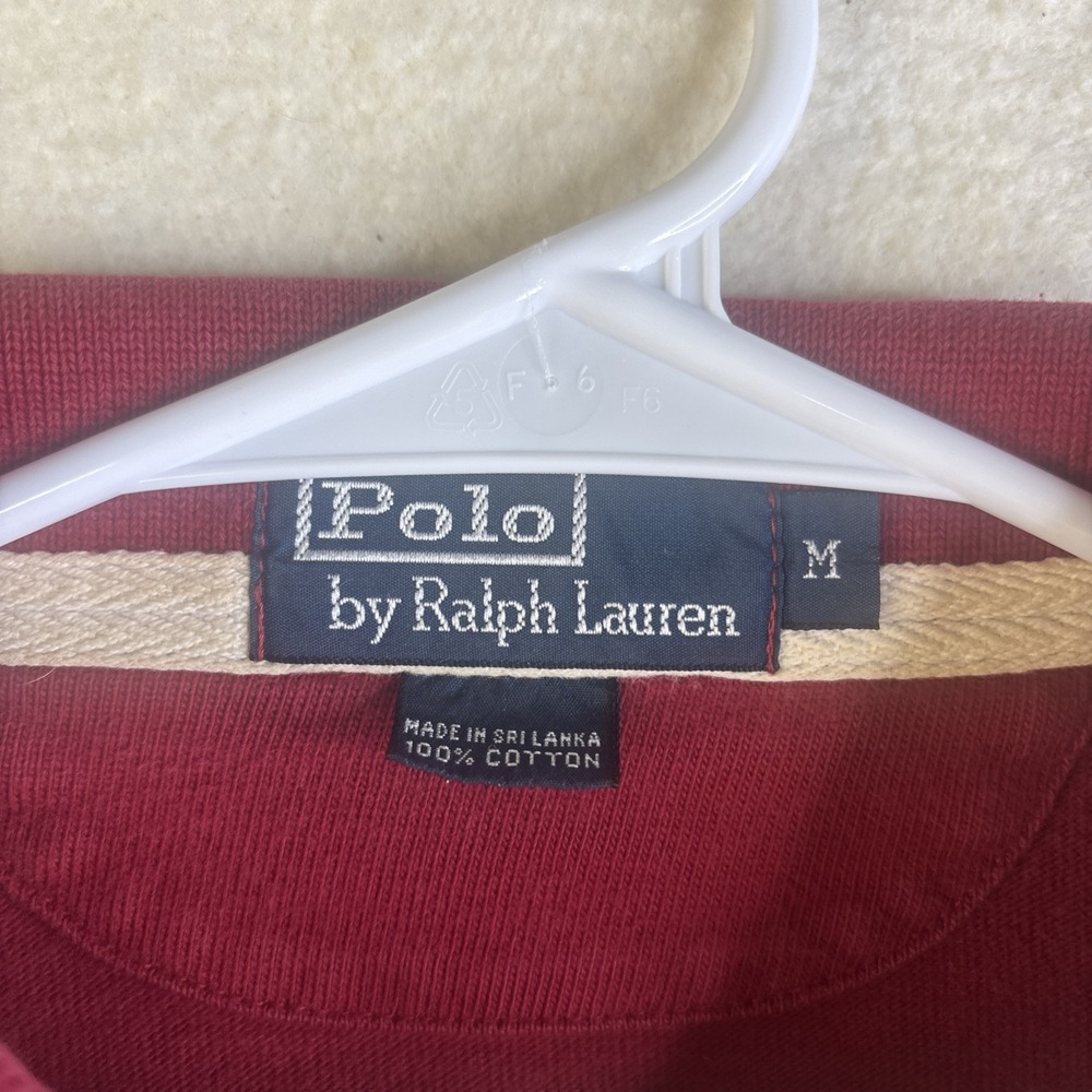 Polo Ralph Lauren Rugby Polo Striped NYC Crest #7 Patch M Vtg Rare Red White - Picture 7 of 12